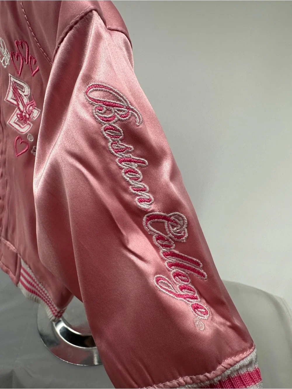 NWT Adidas pink satin Boston College letterman jacket